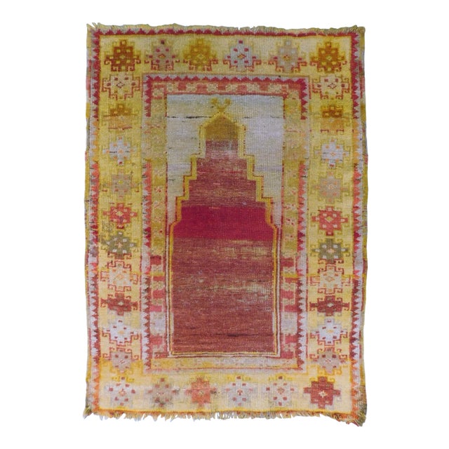 Antique Hand Knotted Turkish Prayer Rug 2'6"x 3'6" For Sale