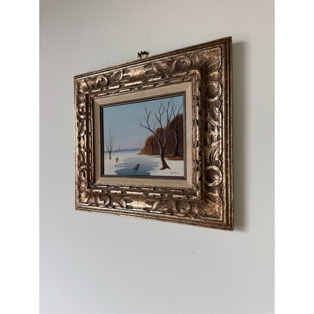 Vintage Realism Impressionist Winter Landscape Oil on Canvas Painting by Jacobi For Sale - Image 4 of 10