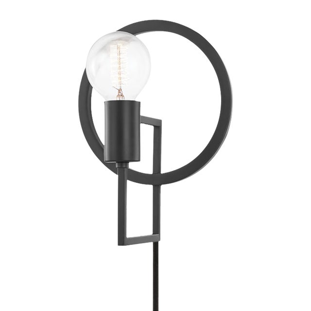 Mitzi Tory 1-Light Portable Plug In Wall Sconce, Dark Gray For Sale