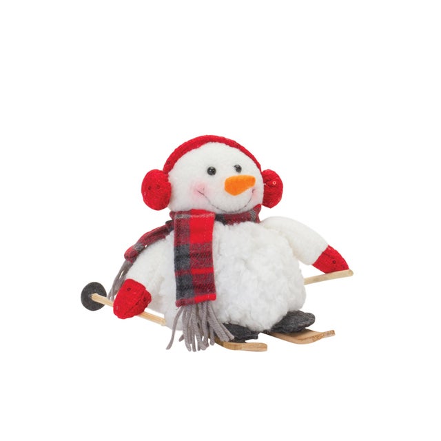 Contemporary Plush Winter Sport Snowman Shelf Sitter (Set of 2) For Sale - Image 3 of 3