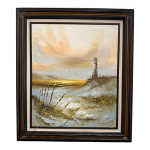 Vintage Coastal Lighthouse |Signed Oil on Canvas Seascape