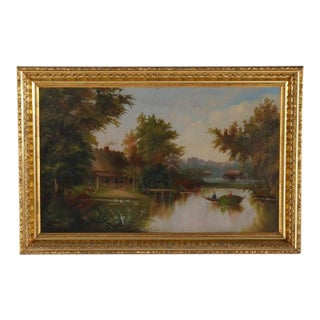 Hudson River School Oil on Canvas Painting of a River Scene 1890 For Sale