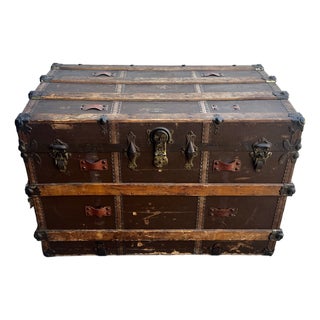 Antique C. W. Weeks Steamer Trunk With Original Key, Circa 1910 For Sale