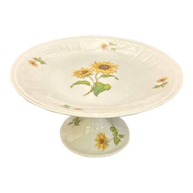 French 1940s Porcelain Pedestal Cake Stand For Sale