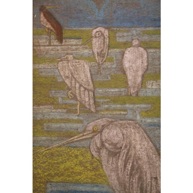 French Artist, Birds, 1920s, Pastel on Wallpaper For Sale
