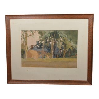 Antique Watercolor Attributed to Berenger Bengier (1868-1935), Landscape With Thatched Cottage For Sale