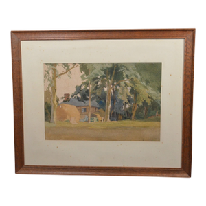 Antique Watercolor Attributed to Berenger Bengier (1868-1935), Landscape With Thatched Cottage