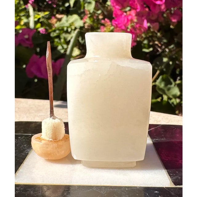 Antique White Jade Art Deco Snuff Bottle With Stopper & Spoon For Sale In San Diego - Image 6 of 12