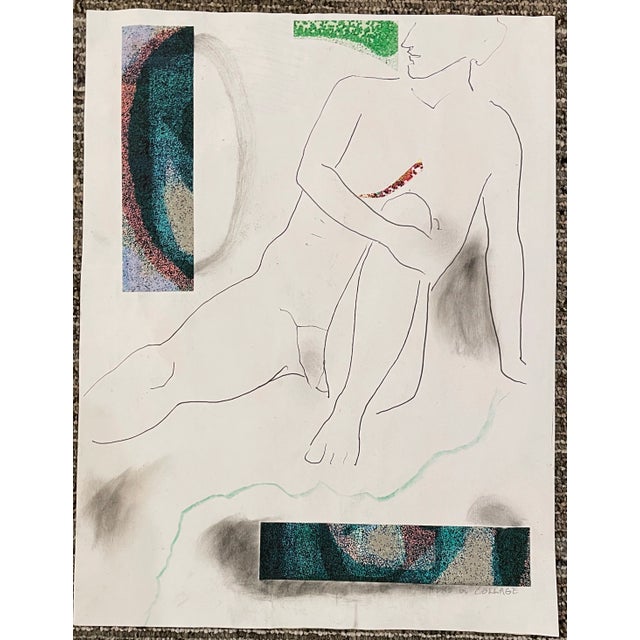 Double sided male nude collage, signed on one side with the artist's cypher, from the estate of Chicago artist James...