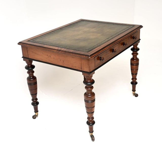 Antique Victorian Leather Top Writing Table, 1880s For Sale - Image 3 of 11