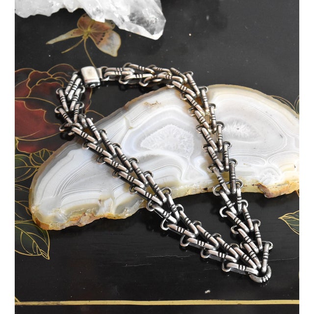 Artisan Juventino Lopez REYES Chunky Sterling Silver Chain Choker Necklace Mexico This is a heavy well made solid sterling...