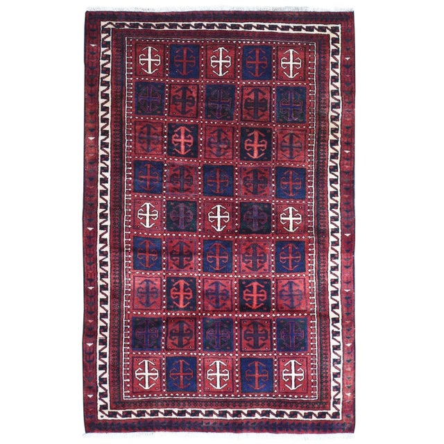 Maroon Vintage Persian Hamadan Red Natural Wool Hand Knotted Box Design Oriental Rug For Sale - Image 8 of 8