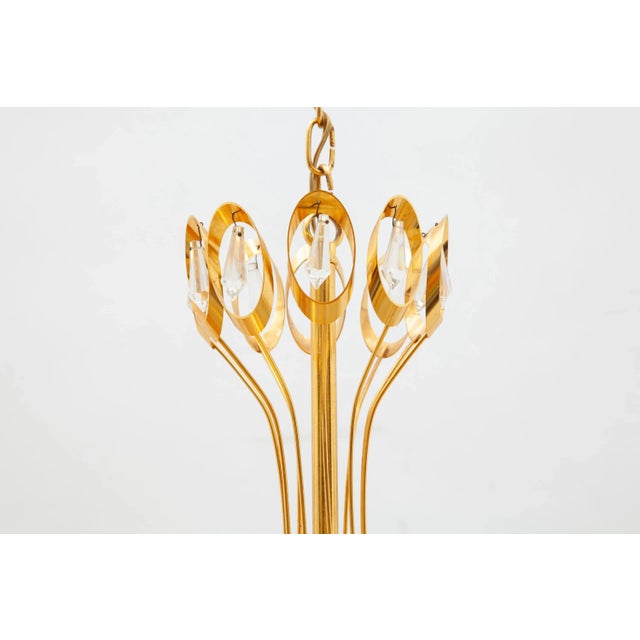 Large German Gold, Gilt Brass & Crystal Chandelier from Palwa, 1970s For Sale - Image 4 of 5