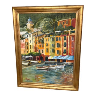 1960s Portofino: A Jewel of the Italian Riviera, Oil Painting For Sale