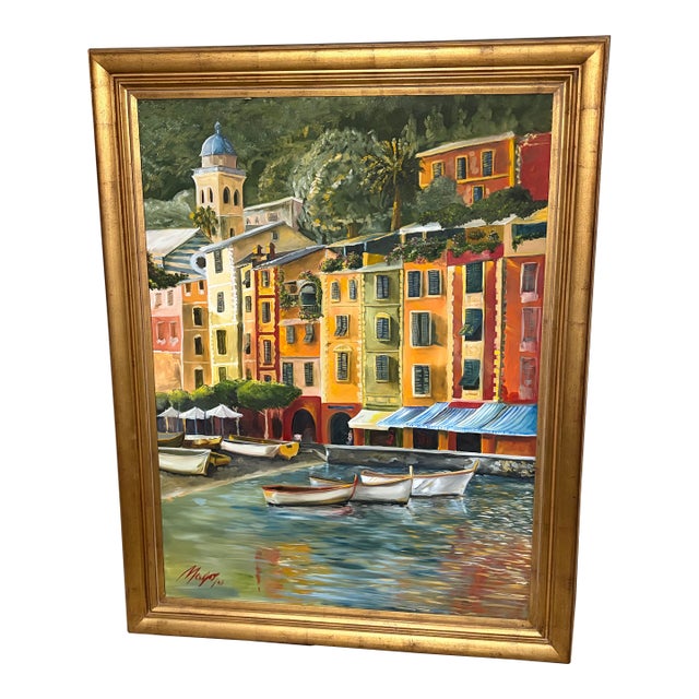 1960s Portofino: A Jewel of the Italian Riviera, Oil Painting For Sale