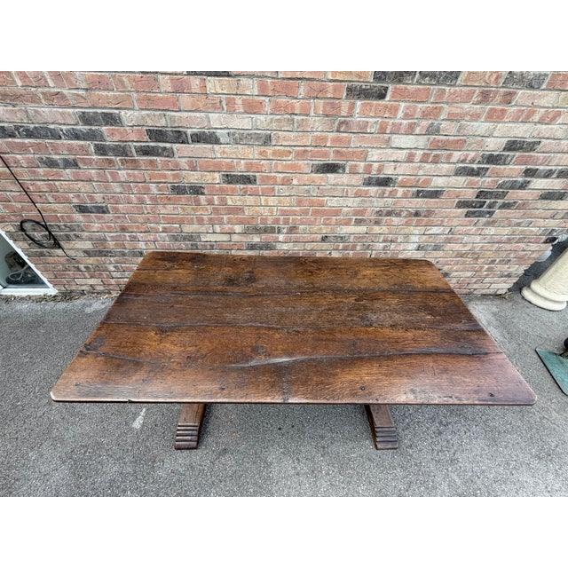 19th Century Oak Trestle Table For Sale - Image 4 of 13
