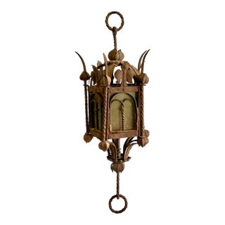 Vintage Boho Patinated Mizner Style Lantern For Sale