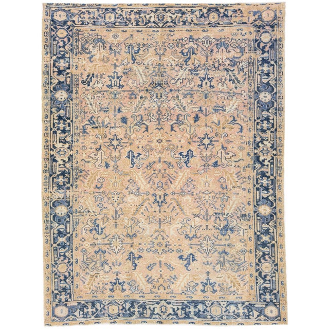 Textile 1920s Allover Persian Antique Heriz Peach Wool Rug For Sale - Image 7 of 7