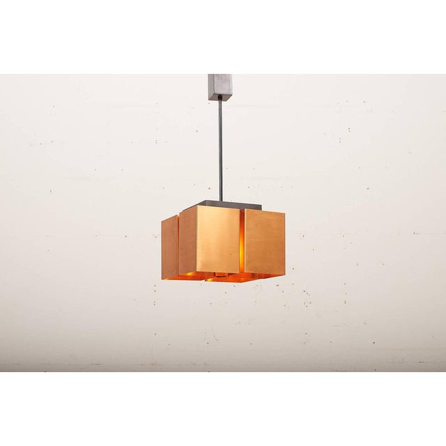 Black Hanging Lamp in Steel Tube Frame Painted Black & Shade in Curved Copper Sheet For Sale - Image 8 of 11