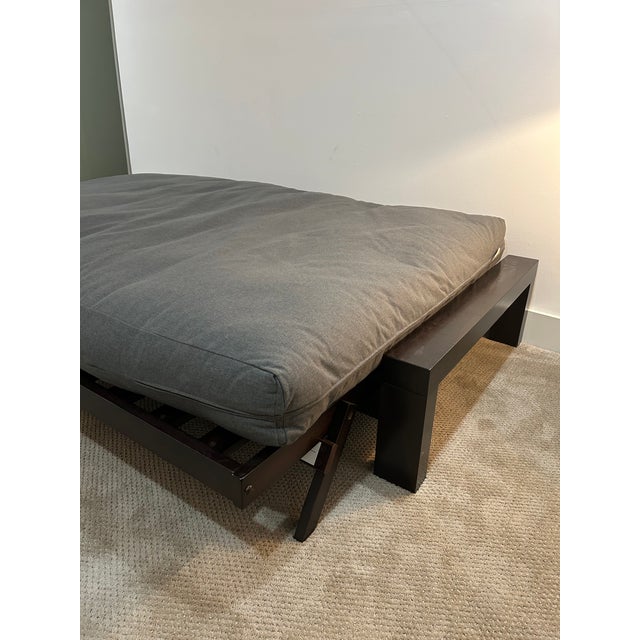 Gray Contemporary Ebonized Walnut & Gray Upholstered Futon Sofa and Bed For Sale - Image 8 of 12