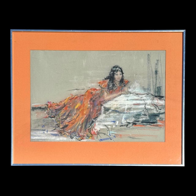 Figurative Vintage L. Garon Pastel Portrait of Woman, Signed & Framed Original Figurative Art For Sale - Image 3 of 9