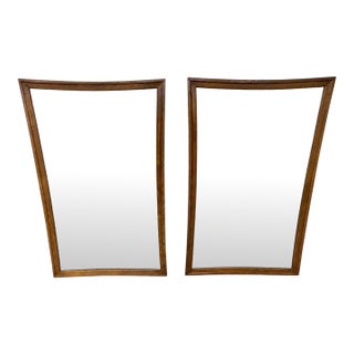 Mid-Century Modern Broyhill Sculptra Walnut Wall Mirrors - Set of 2 For Sale