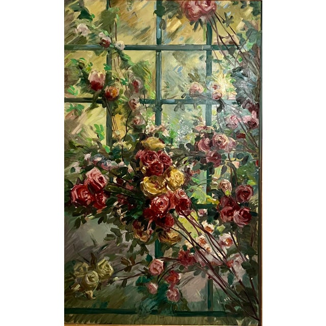 Green Jean Chaleye, Large Post Impressionist Oil Painting Jean Chaleye, Rose Bouquet Findlay Gallery For Sale - Image 8 of 13