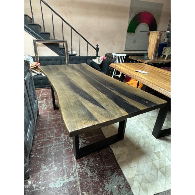 2020s Rustic Live Edge Dining Table – Modern Design, Grey Brown Patina For Sale - Image 5 of 11