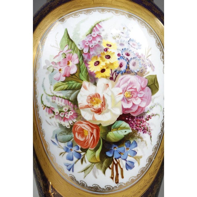 Large Valentine Blue Background Porcelain Vases, 1870s, Set of 2 For Sale - Image 6 of 18