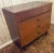 Vintage Mid-Century Modern Walnut 3-Drawer Lowboy Dresser With Brass-Capped Legs and Stylish Black-Gold Handles For Sale - Image 4 of 16
