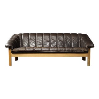 Vintage Mid-Century Modern Danish Brown Leather 3-Seater Sofa, 1970s For Sale