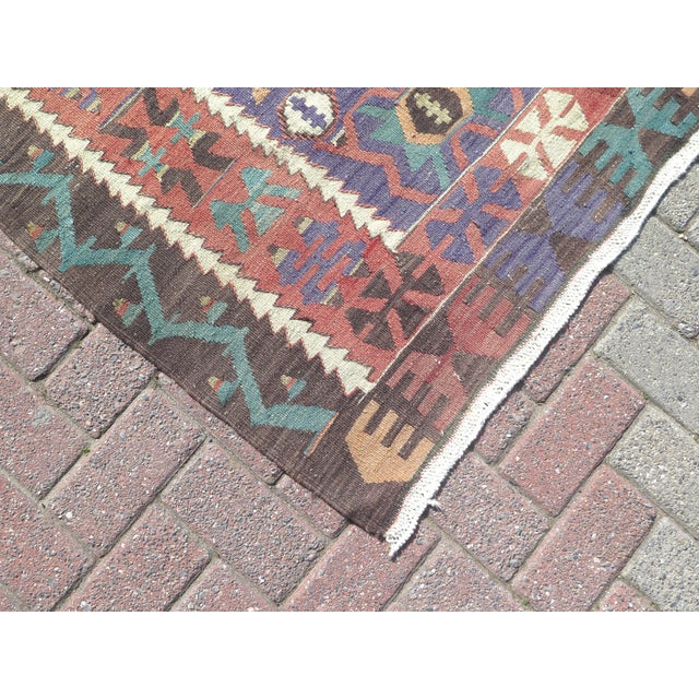 Mid 20th Century Soft Pale Colors Small Handmade Turkish Kilim Area Rug For Sale - Image 6 of 11