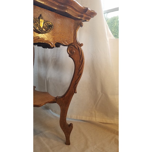 Gold 1890s Victorian Style Golden Oak Library Table For Sale - Image 8 of 13