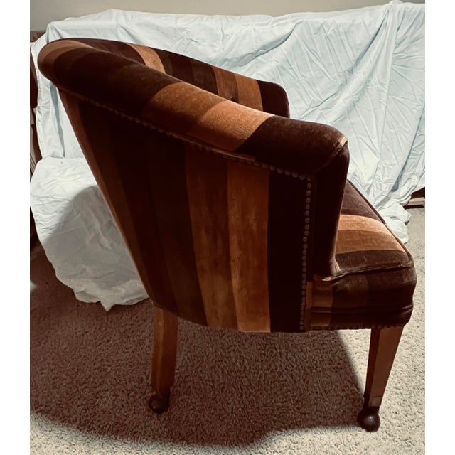 1940s Vintage Art Deco St Timothy Chair Company Velvet Barrel Back Club Chair For Sale - Image 5 of 12