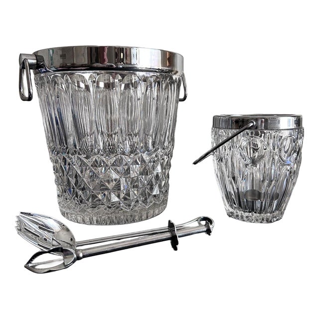 Crystal and Silver-Plated Metal Buckets, 1970s, Set of 2 For Sale