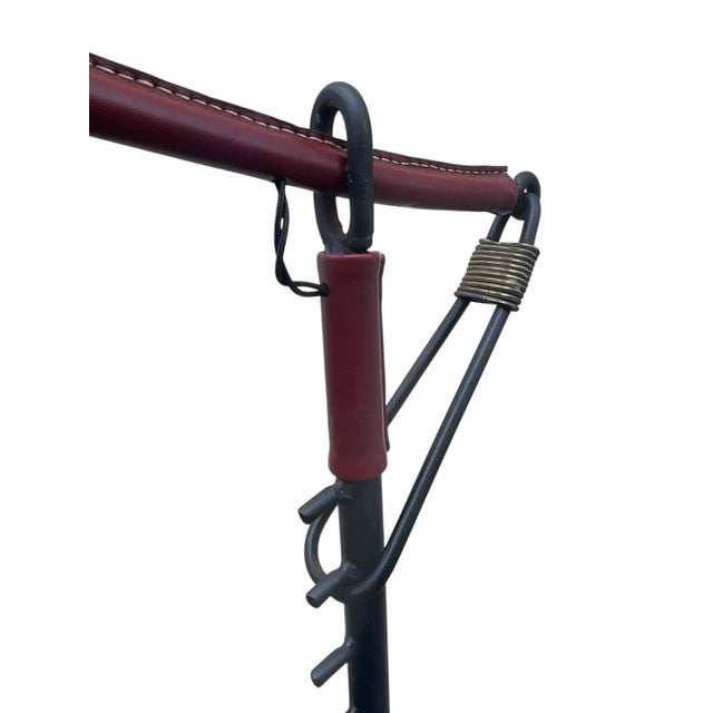 Metal Adjustable Floor Lamp in Metal Covered with Burgundy Leather by Jacques Adnet, 1950 For Sale - Image 7 of 9