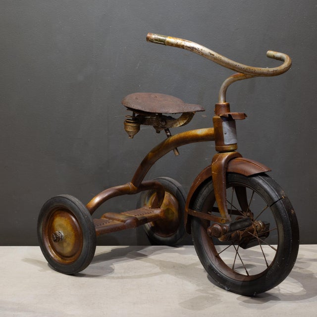 ABOUT An antique Murray Mercury tricycle featuring ultra-rare solid stamped-steel "no-spoke" rear wheels and a classic...