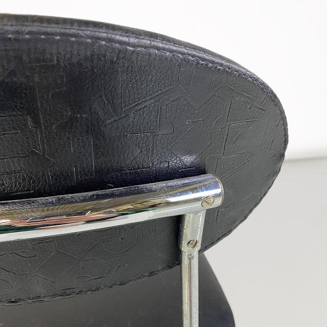 Black Italian Modern Chair in Steel and Black Leather attributed to Alessandro Mendini for Zabro, 1980s For Sale - Image 8 of 15