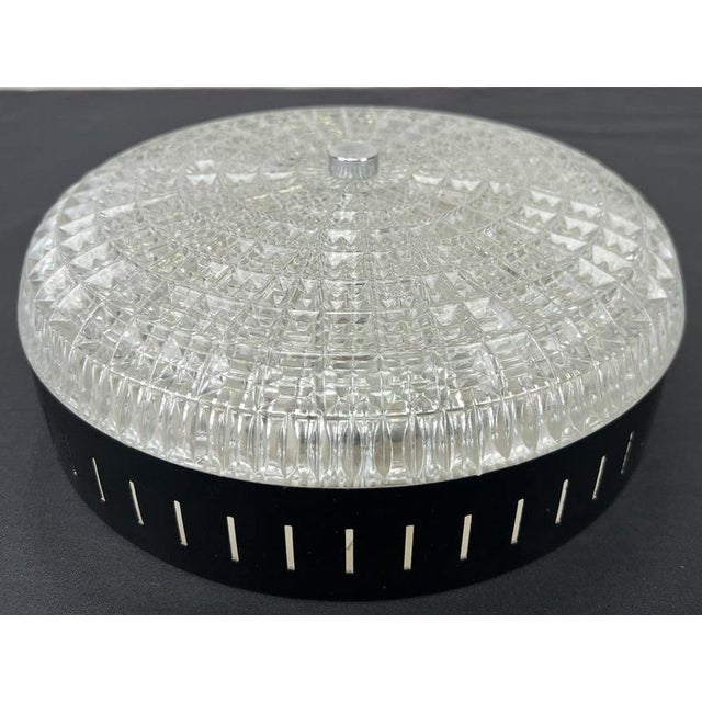 Vintage French Patterned Glass Flush Mount For Sale - Image 3 of 16