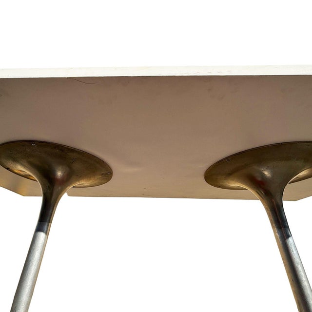 1950s Eero Saarinen Style Double Tulip Base Dining Table W/ White Rectengular Top For Sale - Image 4 of 5