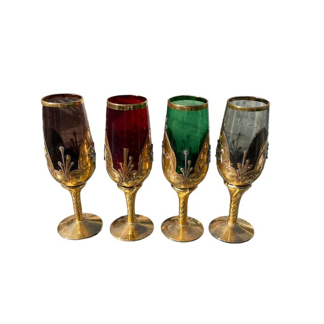 Vintage Murano Style Tre Fuochi Fluted Champagne Glasses
