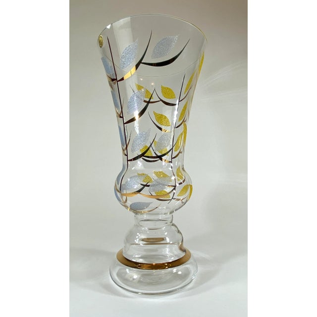 Gold Vintage Bohemia Crystal Vase With Frosted Gold and Silver Leaf Pattern For Sale - Image 8 of 8