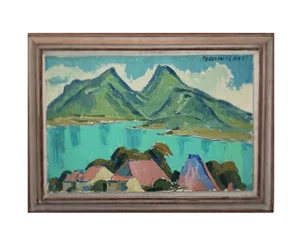 Percival Pernet, Lac d'Annecy, Oil on Wood, Framed