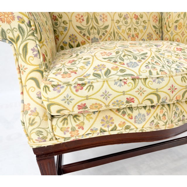 Pair of Deep Profile Antique Wing Arm Chairs Mahogany Legs Federal Style For Sale - Image 12 of 18