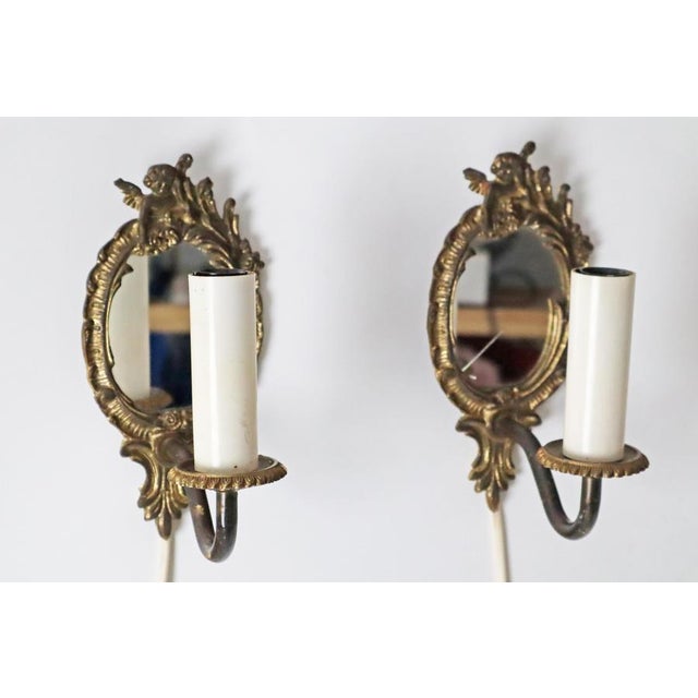 Metal Small Wall Lamps with Mirror, France, 1960s, Set of 2 For Sale - Image 7 of 17