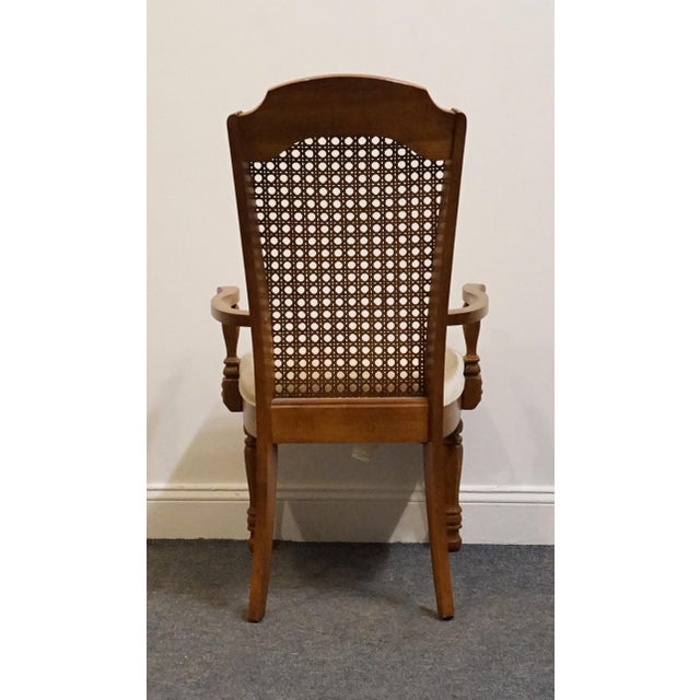 Late 20th Century Singer Furniture Solid Golden Oak Mediterranean Cane Back Dining Arm Chair 505-07 For Sale - Image 5 of 10