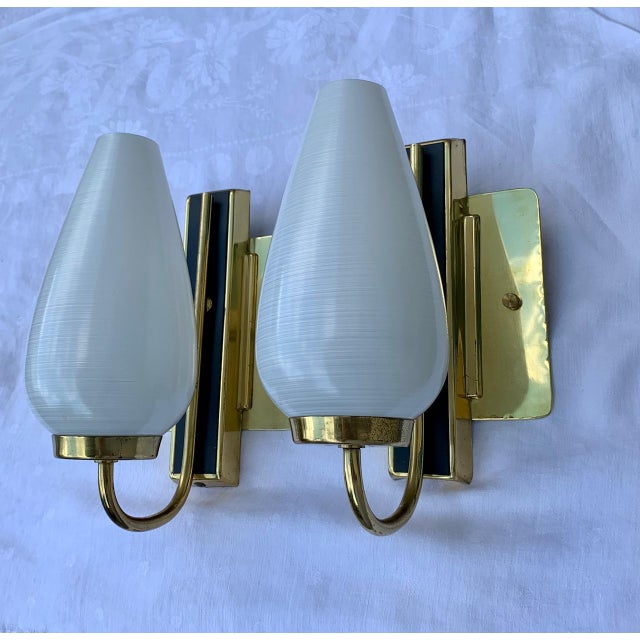 1950s Stilnovo Style White Black and Brass Sconces - a Pair For Sale - Image 9 of 10