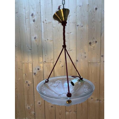 Vintage Art Deco Ceiling Light in Pressed Glass from Rope, 1930 For Sale - Image 6 of 8