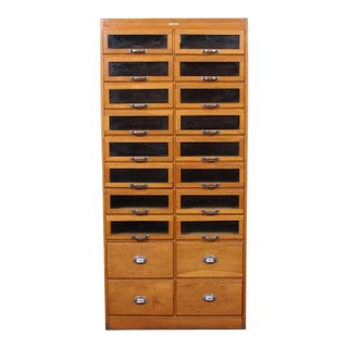 1900s Oak Haberdashery Cabinet Edwardian Antique Glass Filing Chest For Sale