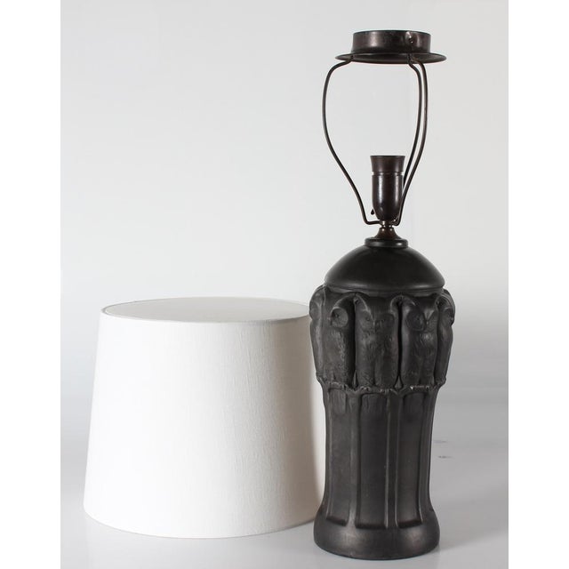 Art Nouveau table lamp from the Danish ceramic studio L. Hjorth on the island of Bornholm. The Lamp base is made of black...
